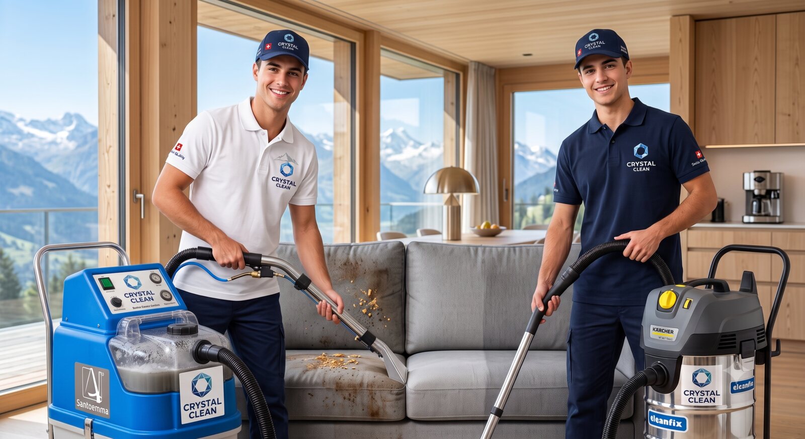 Das Crystal Clean Team bei der professionellen Polsterreinigung vor Ort